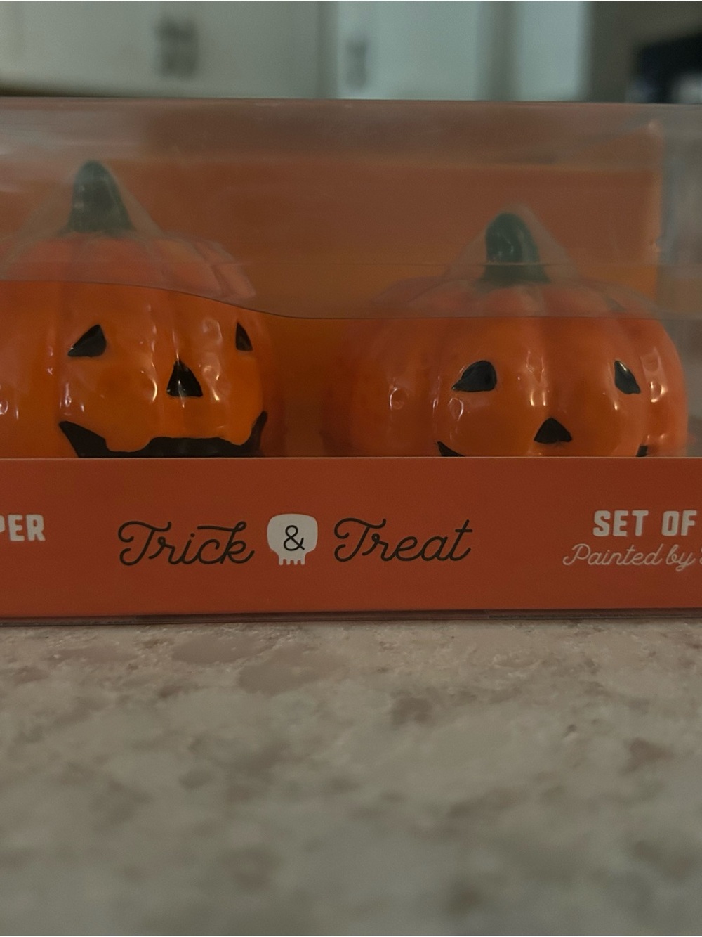 “New” Trick & Treat Orange Pumpkin Salt & Pepper Shakers